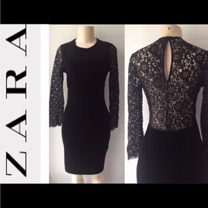 ✨Zara Black Velvet Lace Back and Sleeve Dress size M✨